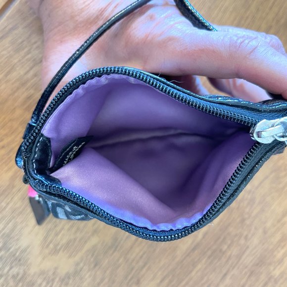 Coach Wristlet Pouch Black Patent Gray Silver Ocelot Leopard Animal Print - Picture 5 of 6